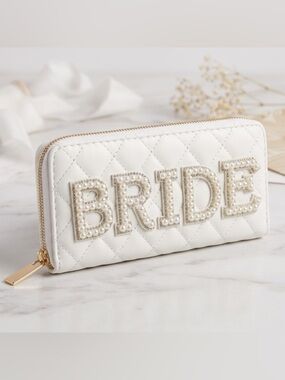 Stoney Clover Lane BRIDE Quilted Wallet Pearl Crystal Patches White EUC
